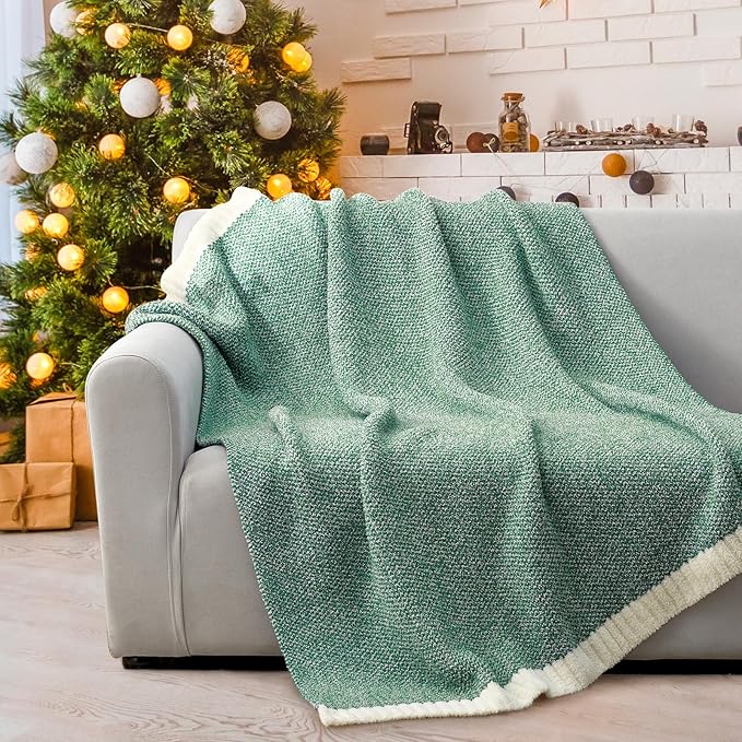 Snuggle Sac Green Throw Blanket, Ultra Soft Warm Blankets for Couch, Cozy Knit Fuzzy Plush Throws Blanket for Sofa, Bed,Living Room, Heather Green, 50x60 inches