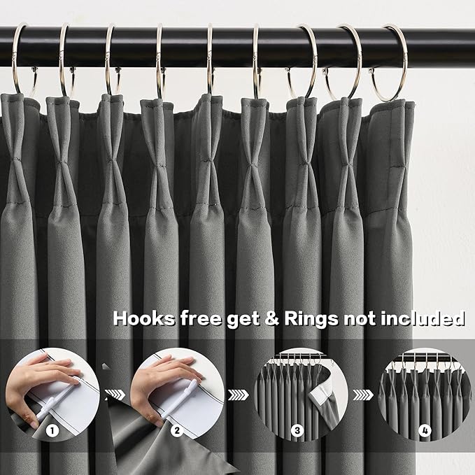 KEQIAOSUOCAI Wide Width Window Curtains 100 x 84 Inches Long, Vertical Accordion Style Pinch Pleat with Hooks Pleated Room Divider for Traverse Rod 100 x 84-2 Panels, Grey