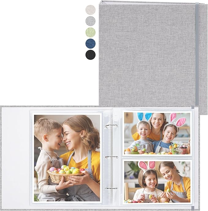 Vienrose Linen 3-Ring Photo Album Holds 190 Photos, 160 4x6 Photos and 30 6x8 Pictures, Picture Album with Multiple Size Pockets, Memory Book for Family Wedding Anniversary Baby, Grey