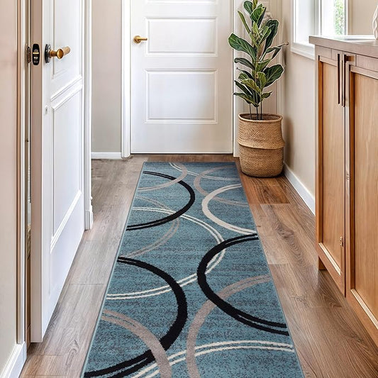 Rugshop Modern Wavy Circles Design Runner Rug 2'7" x 8' Blue