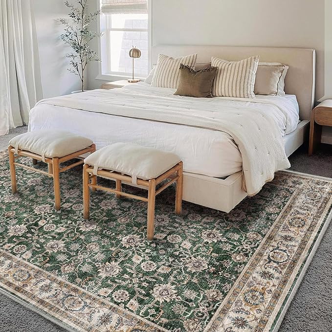 Washable Area Rug 10'x14' Boho Design Non-Shedding Easy Care Ideal for High Traffic Areas in Living Room Bedroom Office Coffee Table Kitchen Large Carpet