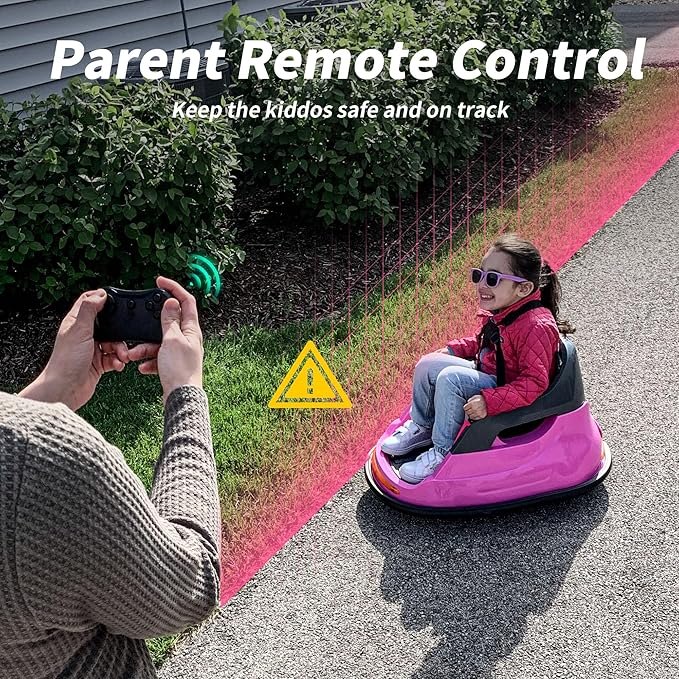 Baby Bumper Car, 6V Electric Kids Bumper Car for Toddlers with Remote Control, Bluetooth - Hot Pink