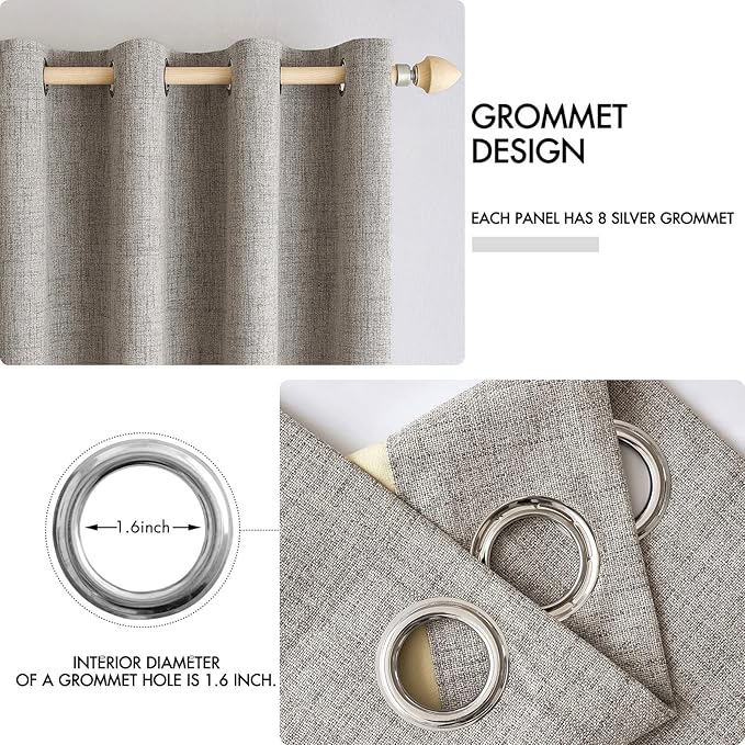 MIULEE 100% Blackout Linen Textured Curtains for Bedroom Solid Thermal Insulated Warm Taupe Grommet Room Darkening Curtains & Drapes Luxury Decor for Living Room Nursery 42 x 63 Inch (2 Panels)