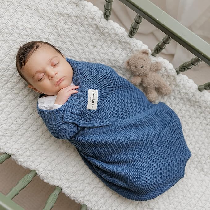 Organic Cotton Heritage Knit Receiving Blanket for Boys - 100% Luxury Soft Organic Cotton - Warm Cozy Swaddle Cuddle Crib Blanket for Newborns Infants & Toddlers (0-2Yrs - Sky Blue)
