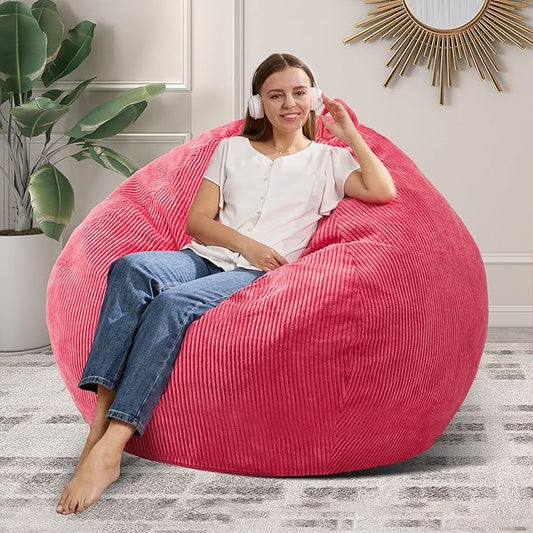 3.5FT Bean Bag Chairs Teardrop Bean Bag Chair for Adults Beanbag Chair with Memory Foam Filled Machine Washable Cover for Living Room, Bedroom (Large,Pink)