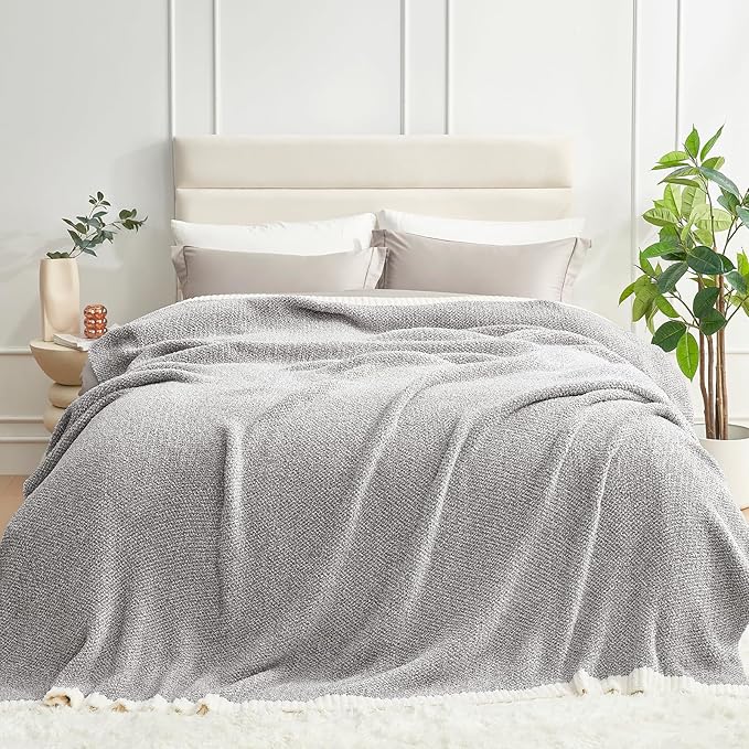 Snuggle Sac Queen Size Bedding Blanket Grey Color, Super Soft Warm Blankets for Bed, Living Room, Luxurious Microfiber Blanket Dupes, Heather Grey, 90x90 inches