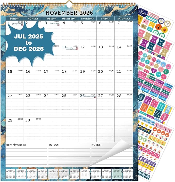 2025 Calendar, Wall Calendar 2025-2026 (17"x22") with Lines, Monthly Calendar from Jul 2025 to Dec 2026, 18 Month Vertical Large Monthly Family Calendar 2026 for Wall, Calendario 2026
