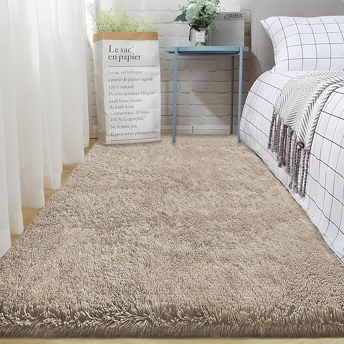 2x6 Runner Rug for Bedroom: Fluffy Shag Soft Washable Rugs Small Fuzzy Plush Indoor Carpet for Hallway Bedside Dorm Kids Girls Boys Room (Camel, 2'x6')