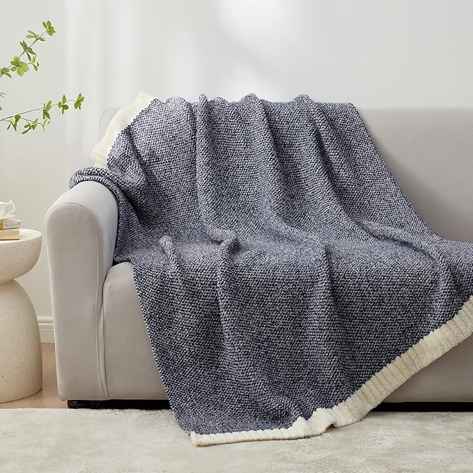 Snuggle Sac Heather Navy Twin Size Blankets, Super Soft Microfiber, Warm Cozy Knit Fuzzy Plush Blankets for Sofa, Bed, Living Room, Navy, 60x80 inches