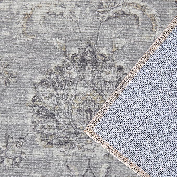 jinchan Hallway Runner Rug 3x8 Machine Washable Runner Rug Grey Vintage Floral Design Non-Slip Low Pile Ultra-Thin for Kitchen Laundry Room Bedroom Farmhouse (3‘x8',Grey)