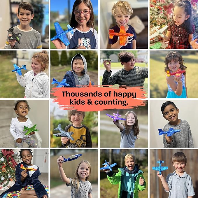 Foam Airplanes - Stocking Stuffers for Kids All Ages 4 5 6 7 8 9 10 Year Old - Best Toy Gift - Boy Toys Stocking Stuffer Gifts - Air Plane Gift Idea - Easter Basket Gifts for Boys & Girls Party Favors