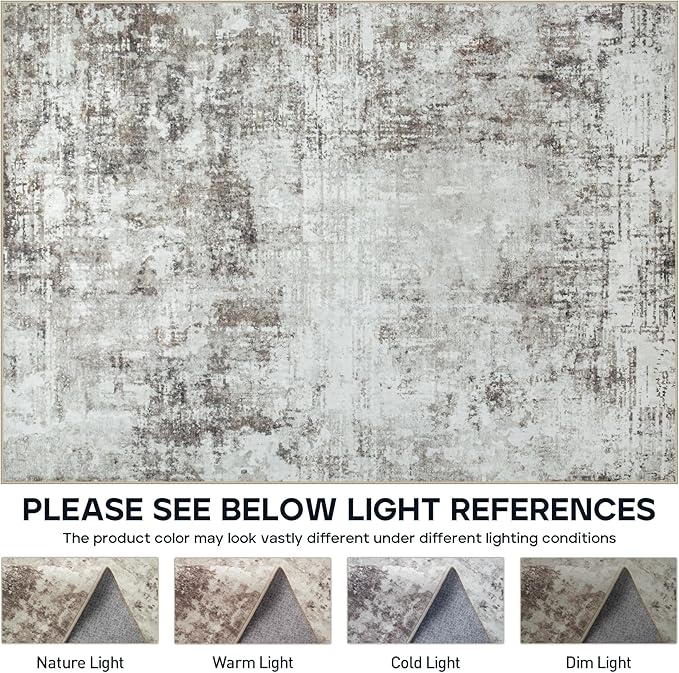 9x12 Area Rugs for Living Room Rug Washable: Modern Large Rug for Dining Room Bedroom Carpet Non Slip 9 by 12 Indoor Abstract Nursery Home Office Brown Grey