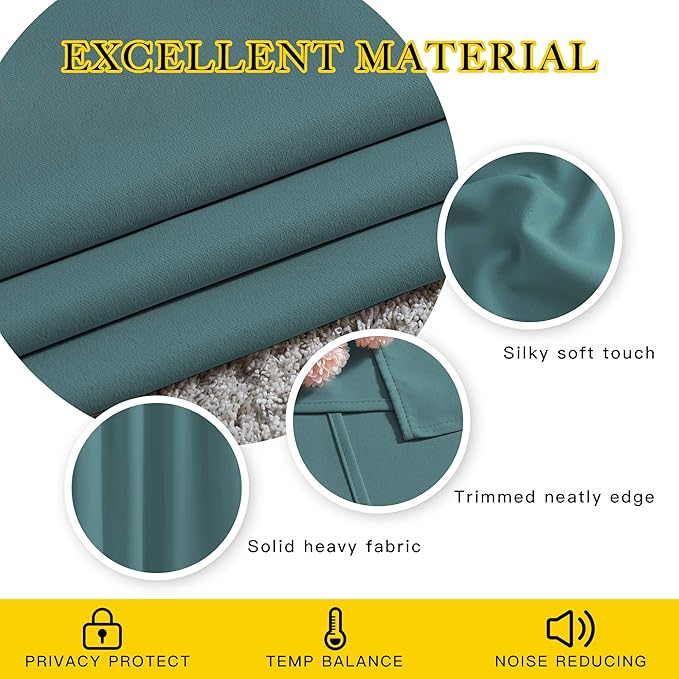 NICETOWN Blackout Sea Teal Curtains for Sliding Glass Door, Grommet Window Treatment Thermal Curtains Room Dividers for Living Room/Bedroom, 2 Panels, W66 x L102