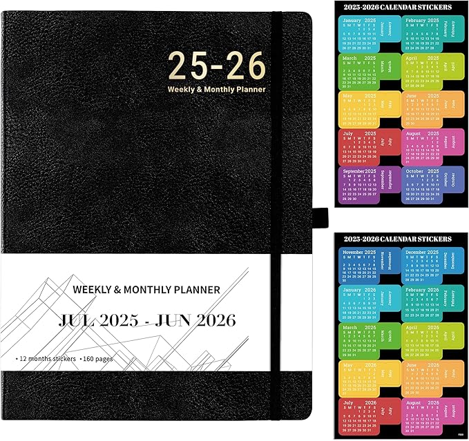 Planner 2025-2026 - JUL 2025 - JUN 2026, Planner Weekly and Monthly, Academic Planner 2025-2026, 8.5" x 11", Leather Cover Planners with Thick Paper, Back Pocket with Notes Pages, Black