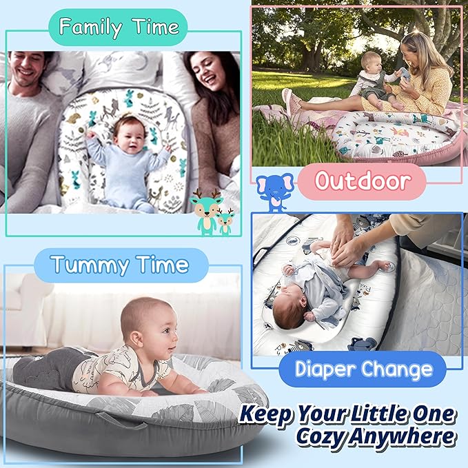 Baby Lounger - Baby Lounger for Newborn 0-24 Months, Breathable, Soft Cotton Baby Nest, Portable Infant Lounger for Home & Travel, Newborn Essentials Gift (Ivory Bear)