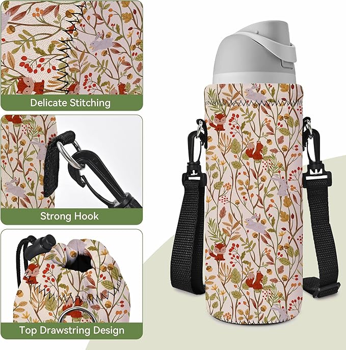 Neoprene Water Bottle Carrier Bag with Adjustable Shoulder Strap for Men Women Walking Hiking,Portable Insulated Holder Case for Stainless Steel/Glass/Plastic Bottles