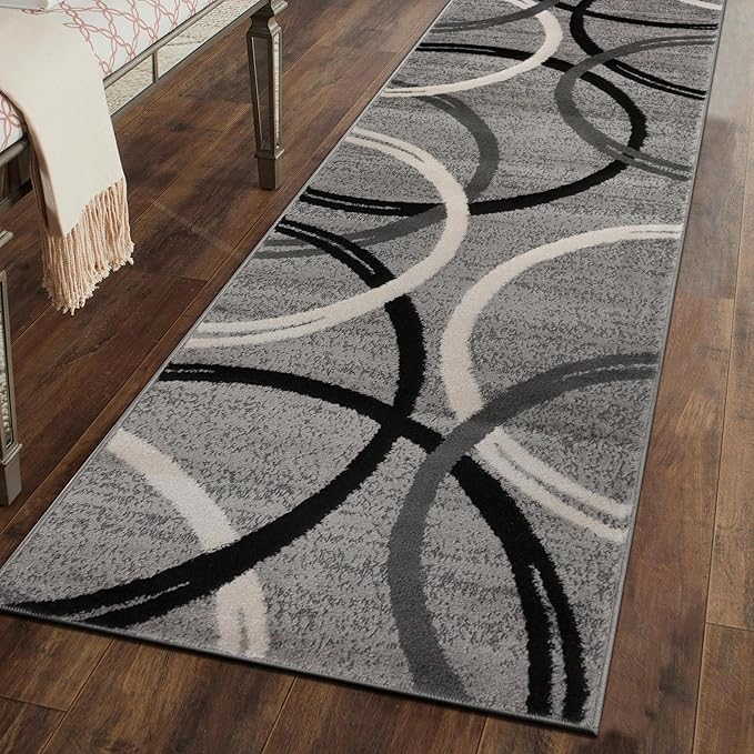 Rugshop Modern Wavy Circles Design Runner Rug 2'7" x 6' Gray