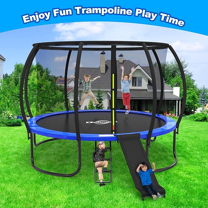 Trampoline Ladder Slide Kit, Trampoline Universal 3 Steps Ladder & Buffer Slide, Universal Trampoline Slide Stairs for 10 12 14 ft and More Frame, Trampoline Accessories Easy to Climb for Kids