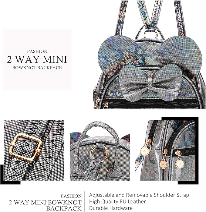 KL928 Girls Bowknot Polka Dot Cute Mini Backpack Small Daypacks Convertible Shoulder Bag Purse for Women