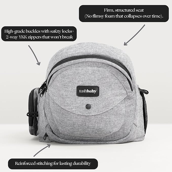 Tushbaby The Original Premium Quality Hip Seat Carrier – Safety-Certified Baby & Toddler Carrier with Secure Safety Buckles, No-Flimsy-Foam Design, Storage Pockets & Nursing Pillow. 0–3 yrs