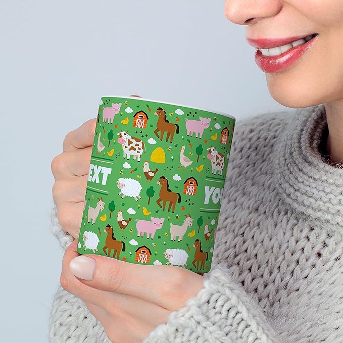 Personalized Mug for Kids - Farm Animals - Custom Name/Text, Ceramic Hot Chocolate/Cocoa/Coffee Cup for Boys/Girls, Birthday/Christmas/Holiday Gift - 11 oz, Black Handle