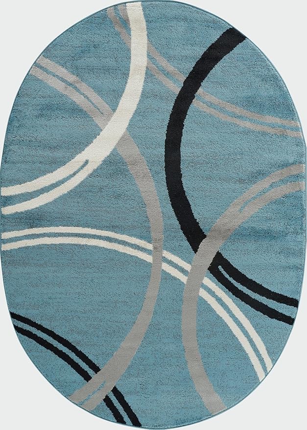 Rugshop Modern Wavy Circles Design Oval Area Rug 5' x 7' Blue