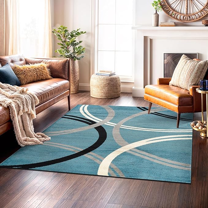 Rugshop Modern Wavy Circles Design Square Area Rug 6'6" x 6'6" Blue