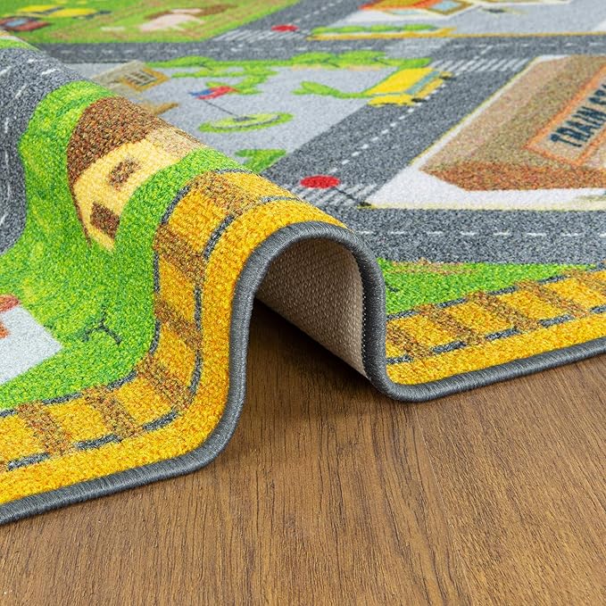KC Cubs 3x5 Country Farm Construction Car Road Street Rug – Educational Carpet Play Mat for Kids, Toddlers, Nursery, Classroom, Playroom, Baby Daycare