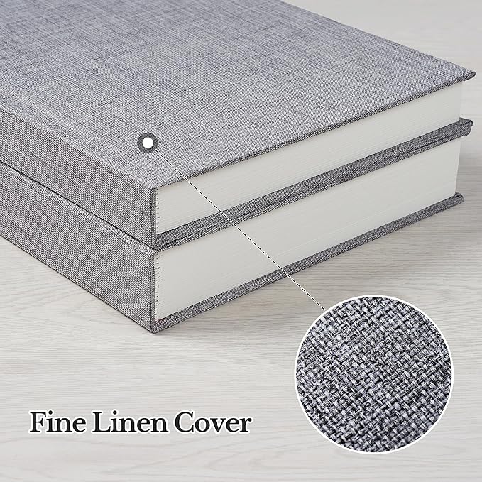 Photo Album 5x7 with Writing Space Linen Cover 5x7 Photo Album Book Holds 20 Photos Ideal for Wedding Theme-Album and Baby Photo Albums(Gray,20 Pockets)
