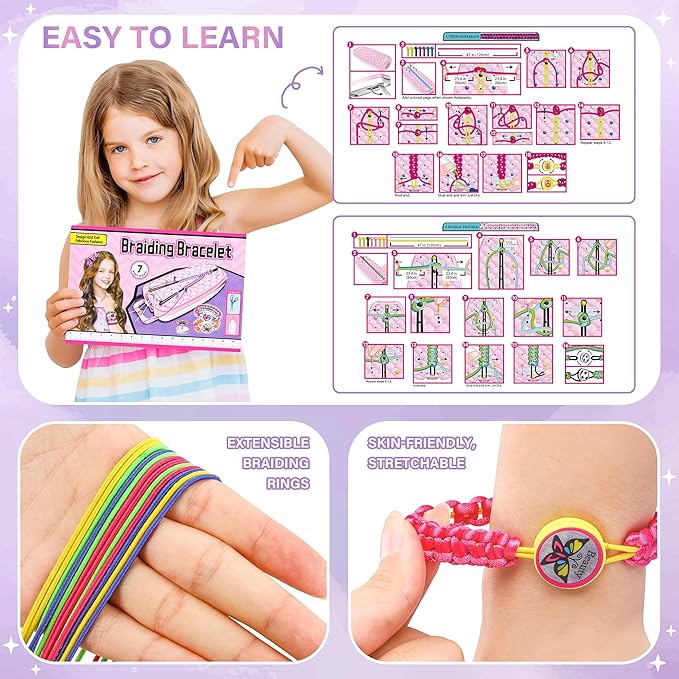 Dpai Friendship Bracelet Making Kit for Girls,DIY Arts and Crafts Toys,Jewelry String Maker Kit,The Best Birthday Gifts Ideas for Girls 6 7 8 9 10 11 12+ Years Old（Double Purple