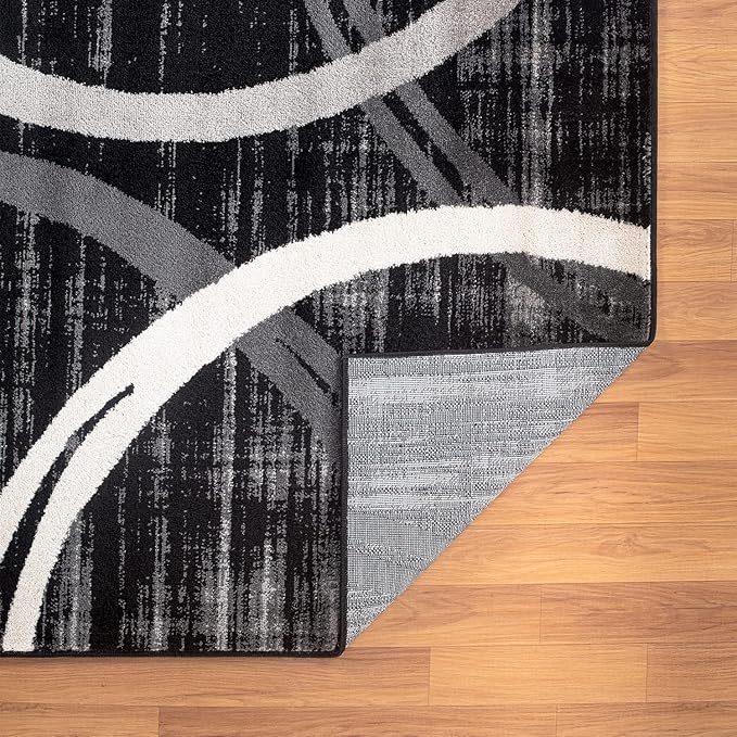 Rugshop Modern Wavy Circles Design Area Rug 6'6" x 9' Black