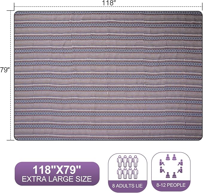 G GOOD GAIN Picnic Blankets Outdoor - Waterproof Outdoor Rug with Shoulder Carry Strap | Machine Washable Picnic Mat with Sandproof Backing for RV, Balcony, Camping, Hiking, Concerts (Blue, 9' x 6')