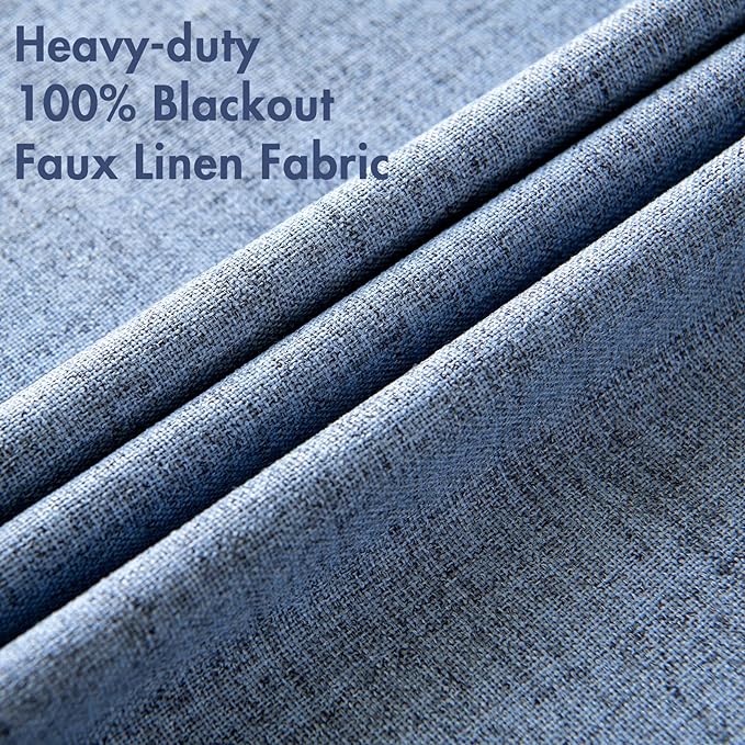 MIULEE Linen Texture Curtains for Bedroom Solid 100% Blackout Thermal Insulated Stone Blue Curtains Grommet Room Darkening Drapes Luxury Decor for Living Room Nursery 52x84 Inch (2 Panels)