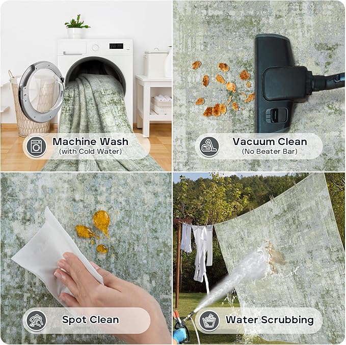 8x10 Area Rugs for Living Room Rug Washable: Modern Large Rug for Dining Room Bedroom Carpet Non Slip 8 by 10 Indoor Abstract Nursery Home Office Green