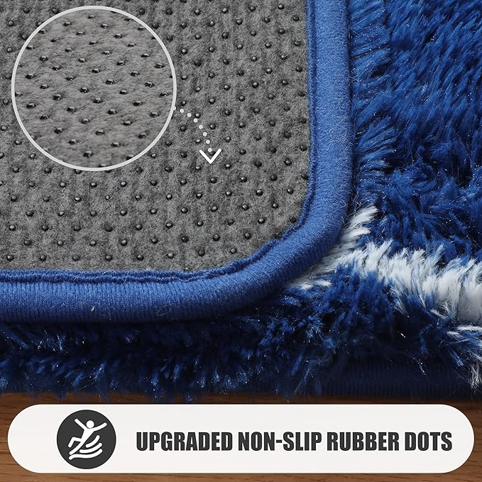 ONASAR Area Rugs for Bedroom Living Room, Washable 4x6 Fluffy Navy Blue and White Throw Rug for Home Decor, Geometric Soft Shaggy Plush Floor Carpet for Kids Girls Boys Teen Nursery Dorm Office