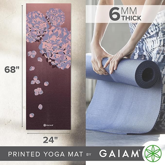 Gaiam Yoga Mat - Premium 6mm Print Extra Thick Non Slip Exercise & Fitness Mat for All Types of Yoga, Pilates & Floor Workouts (68"L x 24"W x 6mm Thick)