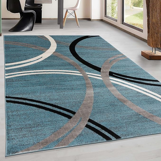 Rugshop Modern Wavy Circles Design Area Rug 6'6" x 9' Blue