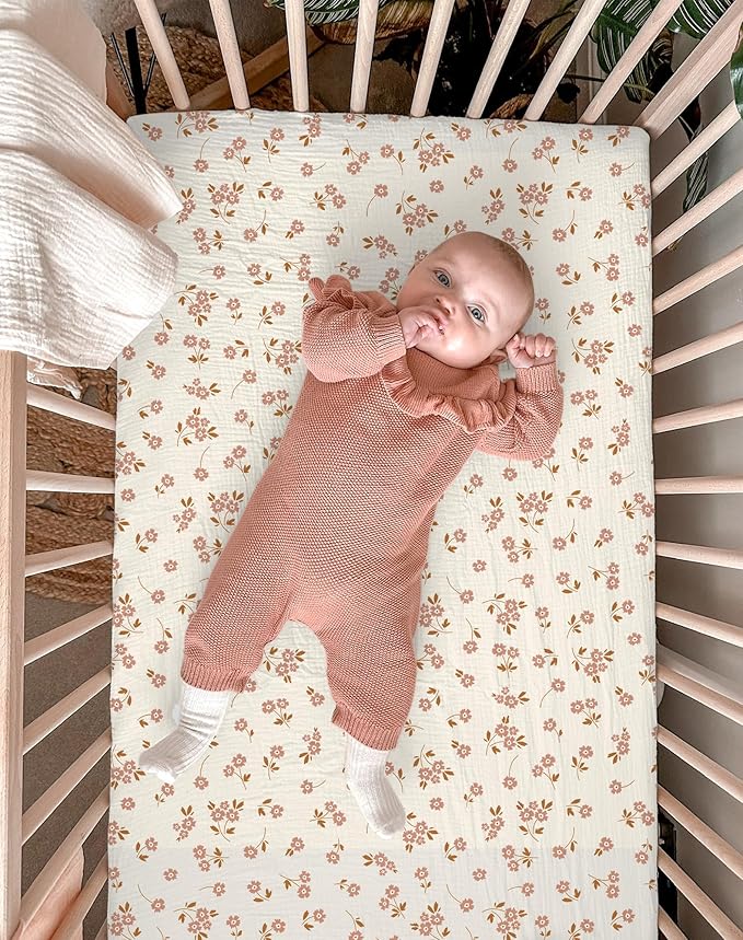 Bassinet Sheet for Baby Boy and Girl 2 Pack, Fitted Sheets for Rectangle, Oval, Hourglass Bassinet Mattress, Muslin Moses Basket Sheets with Neutral Style (Floral & Pink)