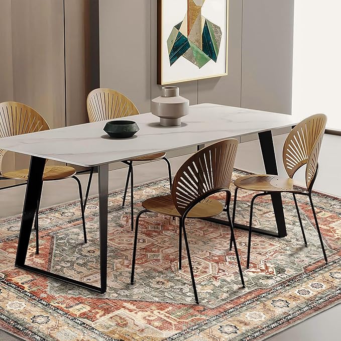 Area Rug 5'x7' Red Khaki Washable Vintage Traditional Floor Cover Thin Retro Kitchen Indoor Distressed Non Slip Carpet Floral Print Area in Living Room Bedroom Dining Room