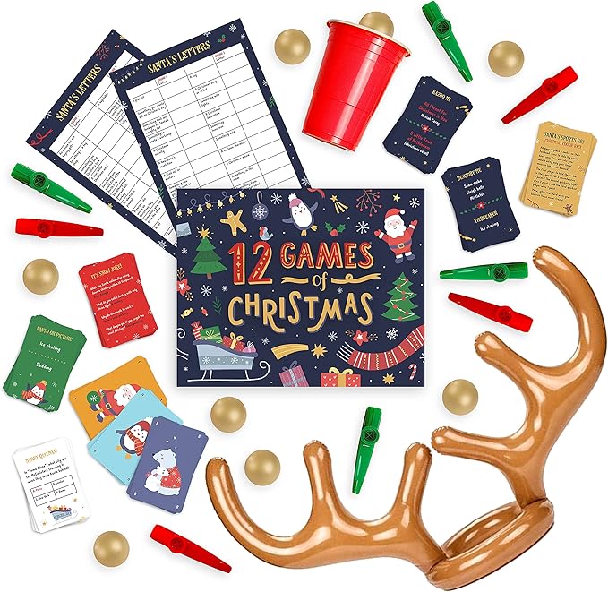 Gutter Games 12 Games of Christmas - 12 Hilarious Holiday Activities [Family Party Games Pack for Kids, Teens & Adults] - by Beat That! Game - Multicolor