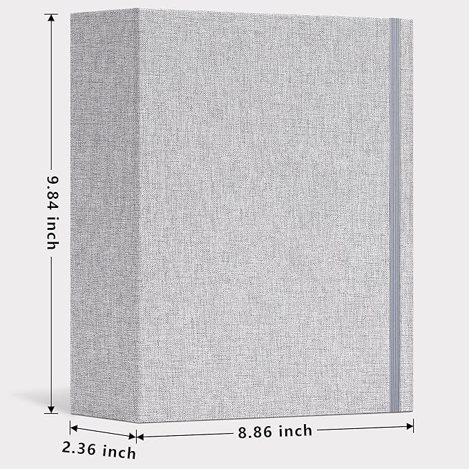 Vienrose Linen 3-Ring Photo Album Holds 250 Photos, 200 4x6 Photos and 50 6x8 Pictures, Picture Album with Multiple Size Pockets, Memory Book for Family Wedding Anniversary Baby, Grey