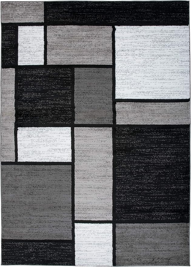 Rugshop Contemporary Modern Boxes Design Area Rug for Home Office,Living Room,Bedroom,Kitchen Non-Shedding Area Rug 5'3" x 7'3" Gray