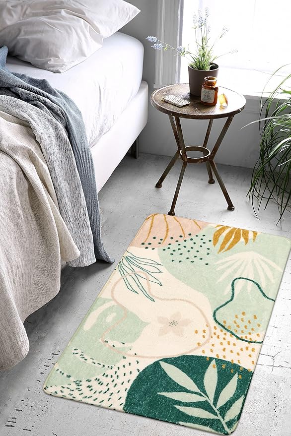Lahome Green Washable Area Rug - 2x3 Botanical Print Small Rug Modern Abstract Non-Slip Minimalist Art Area Rug Accent Distressed Throw Rugs Floor Carpet for Living Room Bedroom Entryway Rug