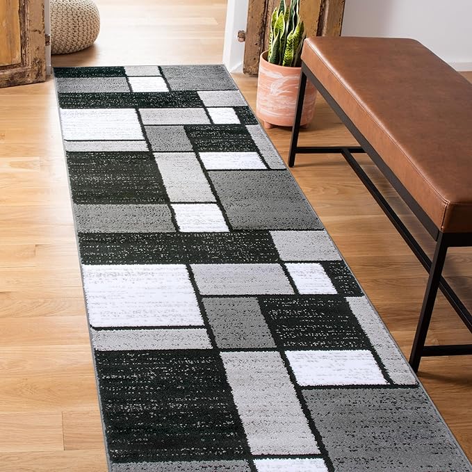 Rugshop Contemporary Modern Boxes for Home Office,Living Room,Bedroom,Kitchen Non Shedding Runner Rug 2'7" x 6' Gray