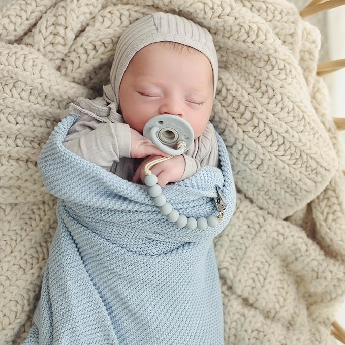 Heritage Knit Organic Cotton Receiving Swaddle Blanket for Boys - 100% Organic Soft Luxury Cotton Warm Cuddle Swaddling Crib Blanket for Newborns Infants Toddler (0-2Yrs - Denim Blue)