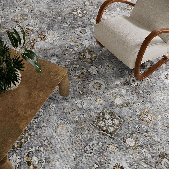 Machine Washable Rug for Living room: 5x7 Area Rugs Boho Vintage Rugs Stain Resistant Non Slip Low Pile Lightweight Soft Carpets for Bedroom Kitchen Dining Room Nursery Kids Room Farmhouse Home Office