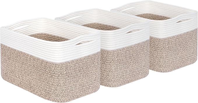 MINTWOOD Design 3-Pack Storage Baskets for Shelves, Playroom and Classroom Basket, Book Decorative Cube Bins, Woven Closet Organizers, Baby Nursery Baskets, Light Brown