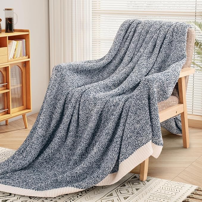 NEXHOME PRO Soft Throw Blankets for Couch, Reversible Warm Blankets Cozy Knit Blanket for Women, Fuzzy Plush Lightweight Throws for Sofa, Bed, Picnic, Navy, 50 x 60 inches