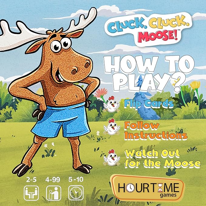 Hour Time Games Cluck Cluck Moose – Hilarious Animal-Themed Card Game for a Fun Family Game Night, Family Games for Kids & Families, Reunion Gift Ideas, Fun Stuff for Reunions & Ideal Gifts for Ages 4