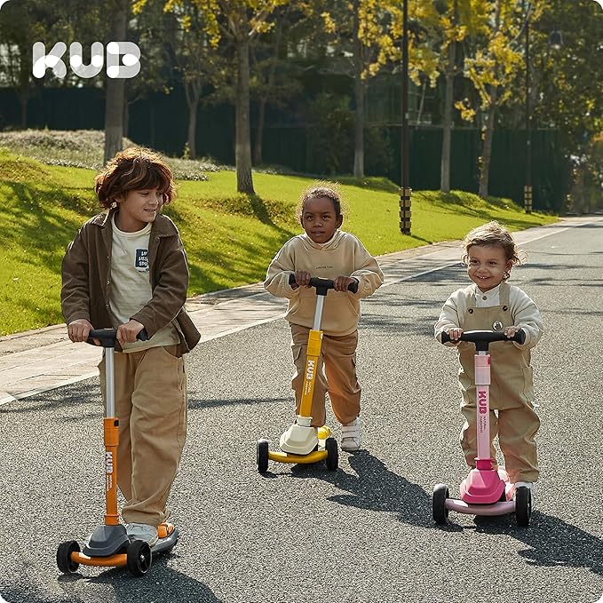 KUB Toddler Scooter for Kids Ages 2+, 3 Wheel Kick Scooter with LED Light-Up Wheels, Adjustable Height Handlebar, Lean-to-Steer, Anti-Slip Deck, Easy-Fold Design, Gift for Boys and Girls